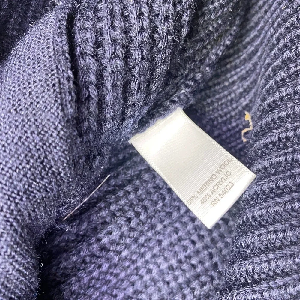 Banana Republic Mens Navy Blue Merino Wool Waffle Knit Shawl Zip Cardigan Grunge
